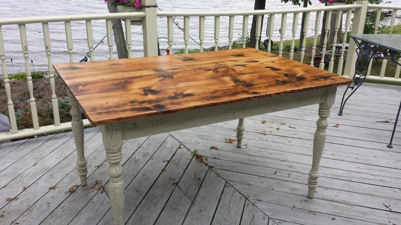 Distressed Hemlock Table with Crackled Base (Our Secret Finish)